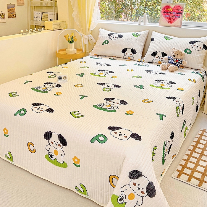 91家纺网 家纺一手货源 找家纺 澳梵家居 2024新款凉感丝软席软凉席床盖夏被四件套件 快乐小狗