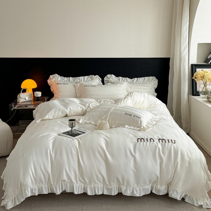 91家纺网 家纺一手货源 找家纺 （总）优悦生活馆 2024新款冰丝刺绣荷叶边四件套-秘境