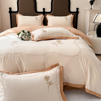 91家纺网 家纺一手货源 找家纺 （总）芯贝儿 2024新款简约轻奢云锦m磨毛刺绣长绒m绣花四件套玫瑰之恋