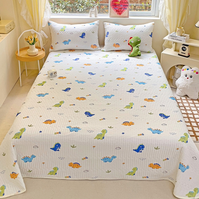 91家纺网 家纺一手货源 找家纺 澳梵家居 2024新款凉感丝软席软凉席床盖夏被四件套件 恐龙派对