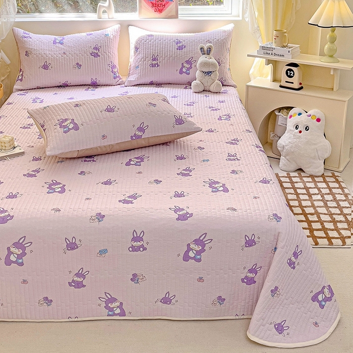 91家纺网 家纺一手货源 找家纺 澳梵家居 2024新款凉感丝软席软凉席床盖夏被四件套件 调皮兔