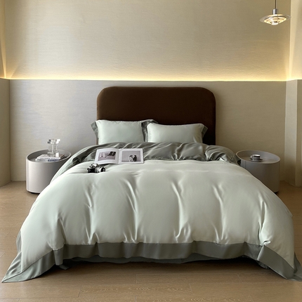 91家纺网 家纺一手货源 找家纺 （总）朵美 2025新款60支兰精天丝纯色撞色系列四件套