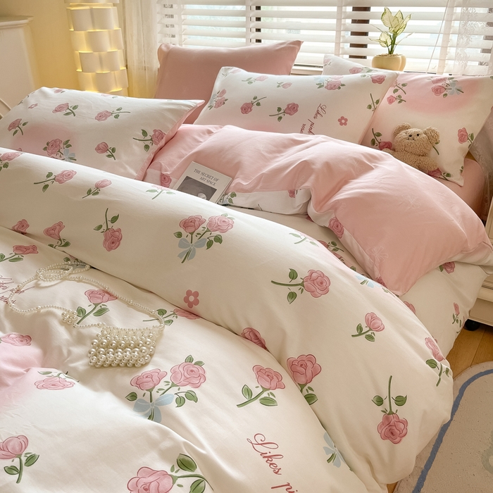 91家纺网 家纺一手货源 找家纺 宜家坊 2024新款12868全棉小清新四件套花溪