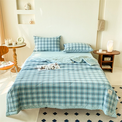 91家纺网 家纺一手货源 找家纺 寐眠 2024新款色织全棉水洗棉单夏被夏被四件套单品系列 蔚蓝格