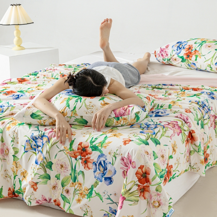 91家纺网 家纺一手货源 找家纺 佳居缘 发2024新款A类印花冰氨凉感夏被 春天里