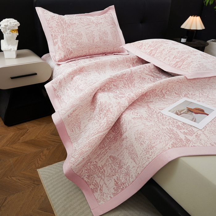 91家纺网 家纺一手货源 找家纺 卡派 2024新款抑菌提花冰丝席-莫奈系列 湘妃粉 床单款