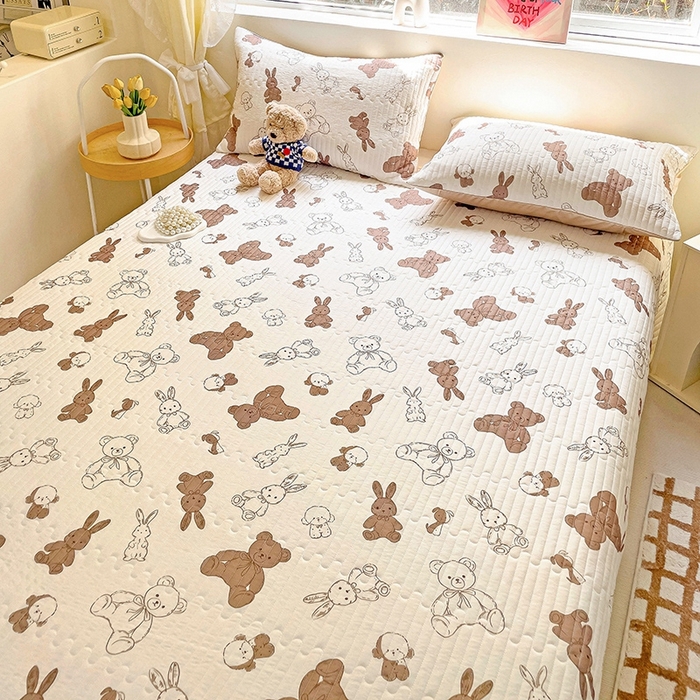 91家纺网 家纺一手货源 找家纺 澳梵家居 2024新款凉感丝软席软凉席床盖夏被四件套件 泰迪小熊