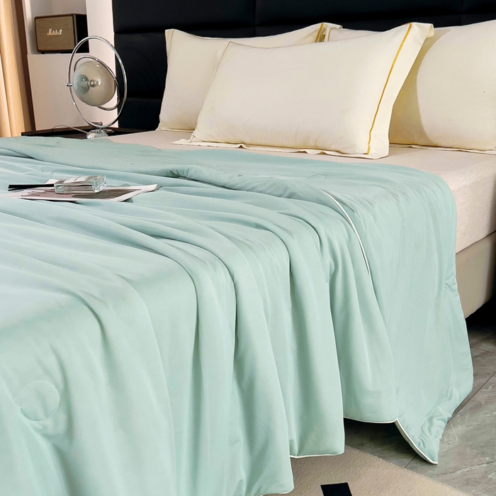 91家纺网 家纺一手货源 找家纺 情煊家纺 2024新款纯色凉感丝夏被 水绿