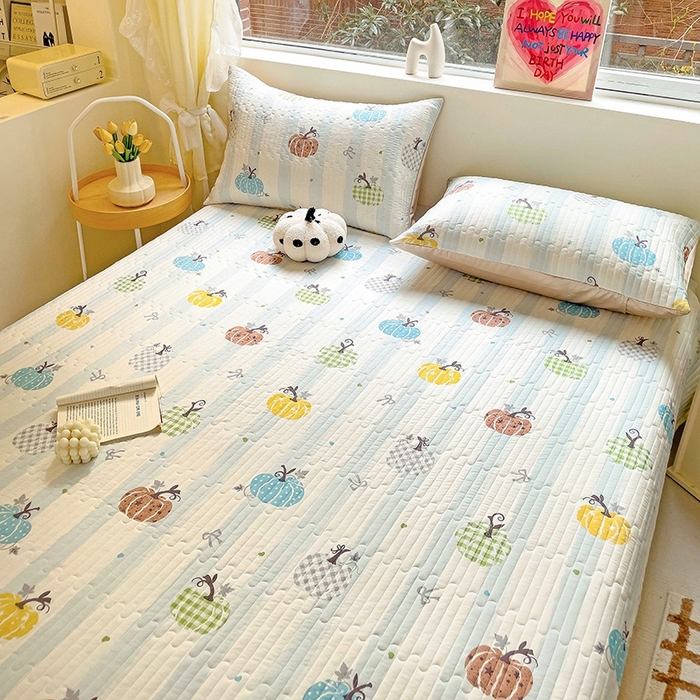 91家纺网 家纺一手货源 找家纺 澳梵家居 2024新款凉感丝软席软凉席床盖夏被四件套件 南瓜趣事