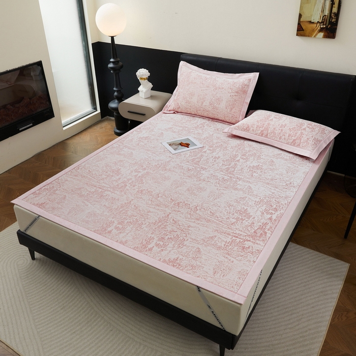 91家纺网 家纺一手货源 找家纺 卡派 2024新款抑菌提花冰丝席-莫奈系列 湘妃粉 床单款