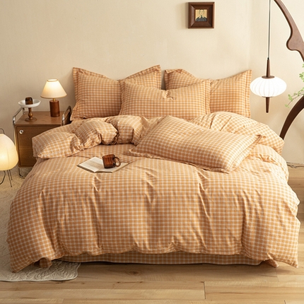 91家纺网 家纺一手货源 找家纺 （总）磨毛世家 新款水洗棉简约格子四件套床品套件