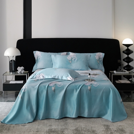 91家纺网 家纺一手货源 找家纺 时亿 2024新款金太阳竹语天丝凉席三件套 鸢尾情