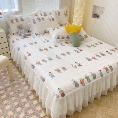 91家纺网 家纺一手货源 找家纺 花漾家居 2024新款韩版满天星升级款斜纹冰丝凉感丝豆豆席凉席 小熊乐园