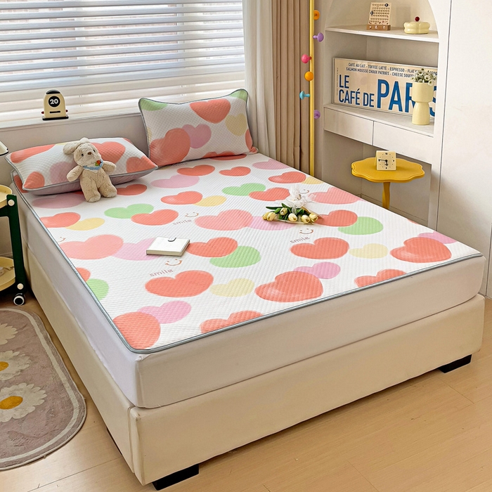 91家纺网 家纺一手货源 找家纺 大柏树 2025新款A类印花凉豆豆冰豆豆床席款凉席 心相印