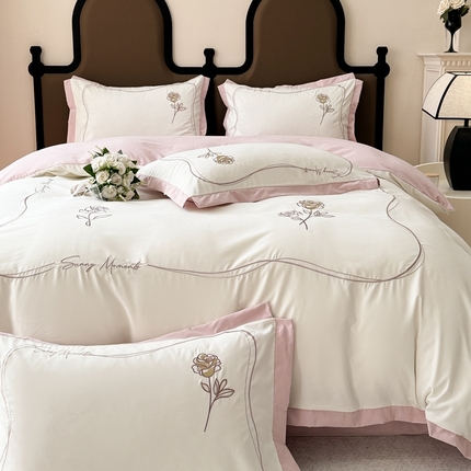 91家纺网 家纺一手货源 找家纺 （总）芯贝儿 2024新款简约轻奢云锦m磨毛刺绣长绒m绣花四件套玫瑰之恋