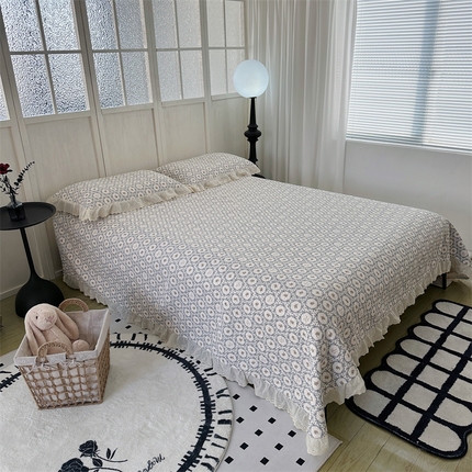 91家纺网 家纺一手货源 找家纺 佰织鑫家居（会员-5元） 2024新款全棉法式棉花床盖三件套 花岛兔