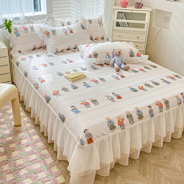 91家纺网 家纺一手货源 找家纺 花漾家居 2024新款韩版满天星升级款斜纹冰丝凉感丝豆豆席凉席 小熊乐园