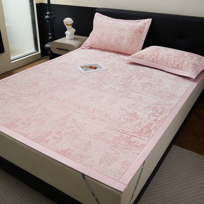 91家纺网 家纺一手货源 找家纺 卡派 2024新款抑菌提花冰丝席-莫奈系列 湘妃粉 床单款