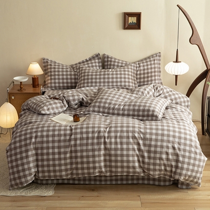 91家纺网 家纺一手货源 找家纺 （总）磨毛世家 新款水洗棉简约格子四件套床品套件
