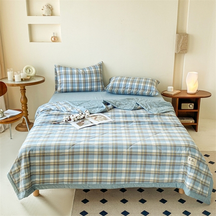 91家纺网 家纺一手货源 找家纺 寐眠 2024新款色织全棉水洗棉单夏被夏被四件套单品系列 莫妮蓝
