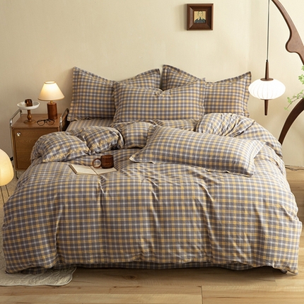 91家纺网 家纺一手货源 找家纺 （总）磨毛世家 新款水洗棉简约格子四件套床品套件