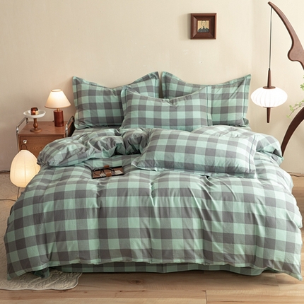 91家纺网 家纺一手货源 找家纺 （总）磨毛世家 新款水洗棉简约格子四件套床品套件