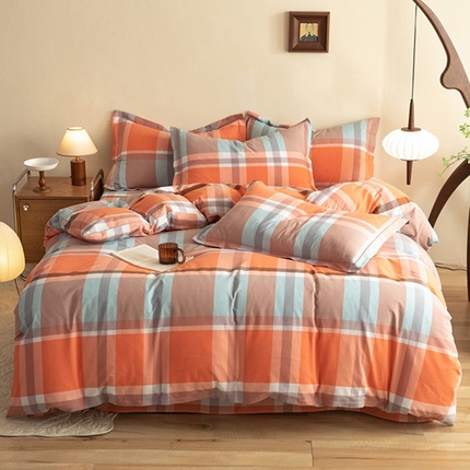 91家纺网 家纺一手货源 找家纺 （总）磨毛世家 新款水洗棉简约格子四件套床品套件