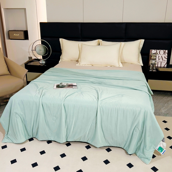 91家纺网 家纺一手货源 找家纺 情煊家纺 2024新款纯色凉感丝夏被 水绿