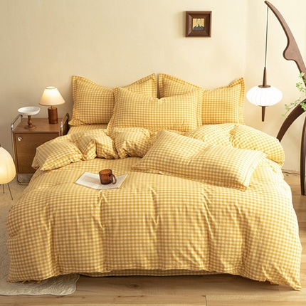 91家纺网 家纺一手货源 找家纺 （总）磨毛世家 新款水洗棉简约格子四件套床品套件