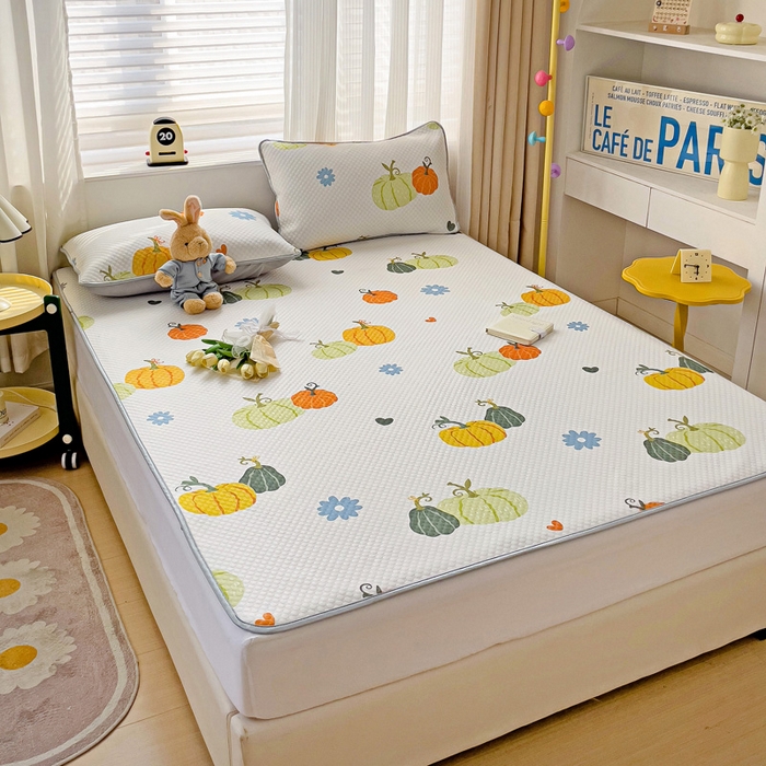 91家纺网 家纺一手货源 找家纺 大柏树 2025新款A类印花凉豆豆冰豆豆床席款凉席 小南瓜