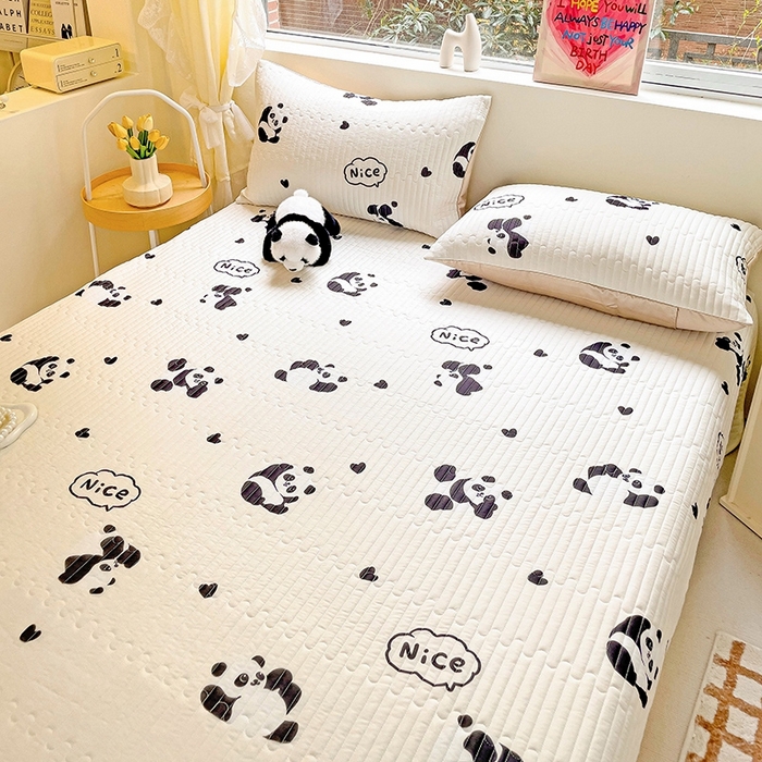 91家纺网 家纺一手货源 找家纺 澳梵家居 2024新款凉感丝软席软凉席床盖夏被四件套件 小熊猫