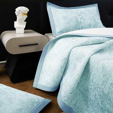 91家纺网 家纺一手货源 找家纺 卡派 2024新款抑菌提花冰丝席-莫奈系列 月湖蓝 床单款