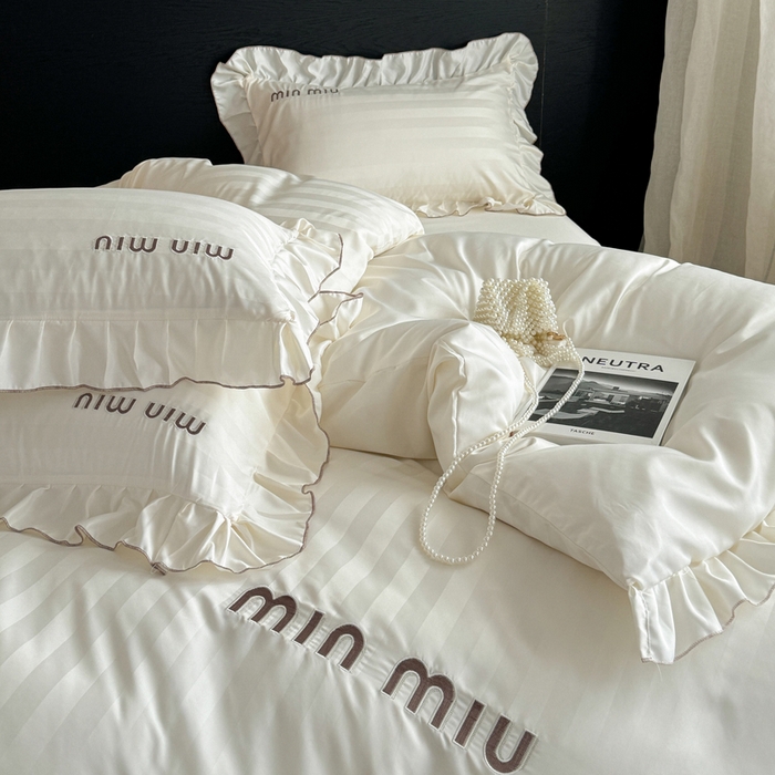 91家纺网 家纺一手货源 找家纺 （总）优悦生活馆 2024新款冰丝刺绣荷叶边四件套-秘境