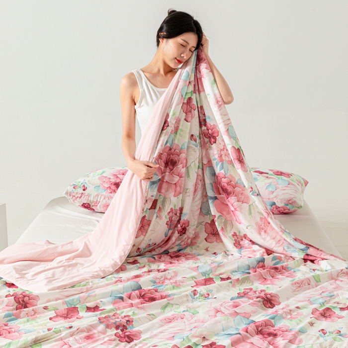 91家纺网 家纺一手货源 找家纺 佳居缘 发2024新款A类印花冰氨凉感夏被 盛世牡丹