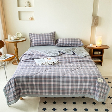 寐眠 2024新款色织全棉水洗棉单夏被夏被四件套单品系列 紫灰格