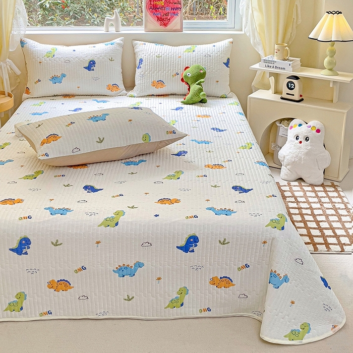 91家纺网 家纺一手货源 找家纺 澳梵家居 2024新款凉感丝软席软凉席床盖夏被四件套件 恐龙派对