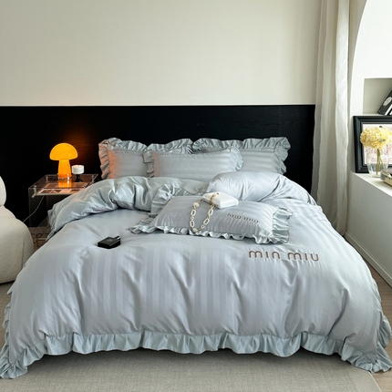 优悦生活馆 2024新款冰丝刺绣荷叶边四件套-秘境 秘境-银灰