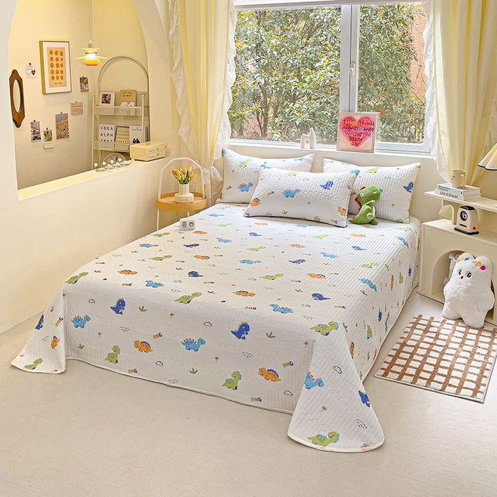 91家纺网 家纺一手货源 找家纺 澳梵家居 2024新款凉感丝软席软凉席床盖夏被四件套件 恐龙派对