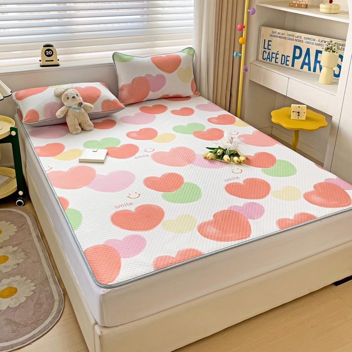 91家纺网 家纺一手货源 找家纺 大柏树 2025新款A类印花凉豆豆冰豆豆床席款凉席 心相印