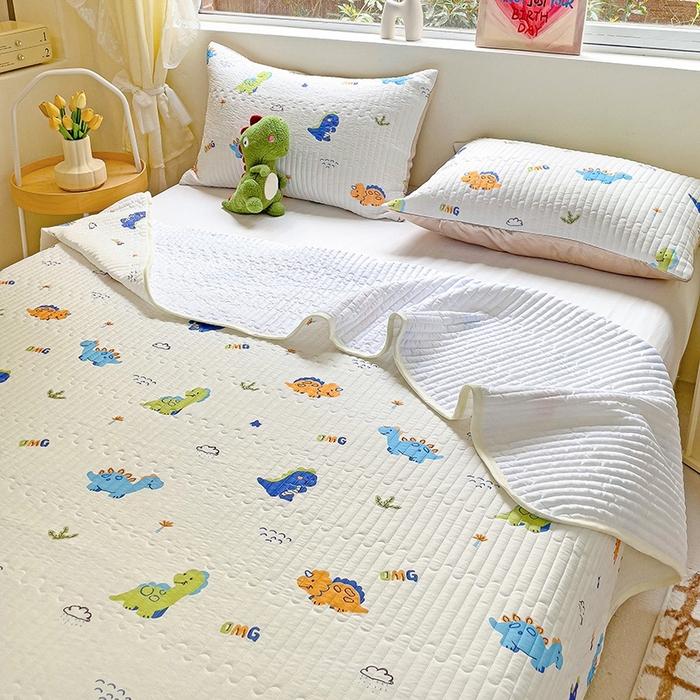 91家纺网 家纺一手货源 找家纺 澳梵家居 2024新款凉感丝软席软凉席床盖夏被四件套件 恐龙派对