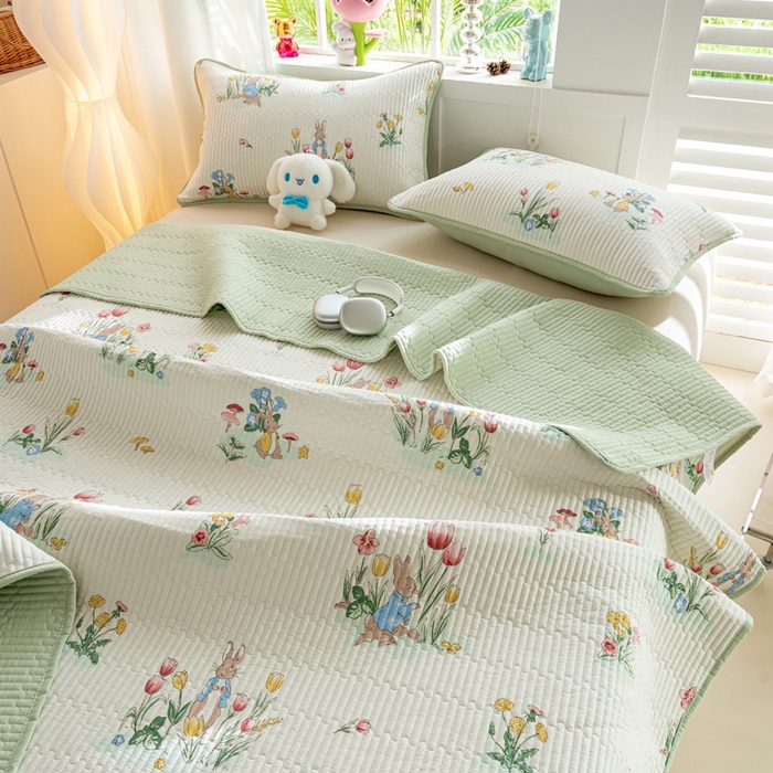 91家纺网 家纺一手货源 找家纺 X猫先生床笠 2025新款全棉床盖床单小清新夹棉床盖炕盖套件跑量款（自然光场景） 花丛兔