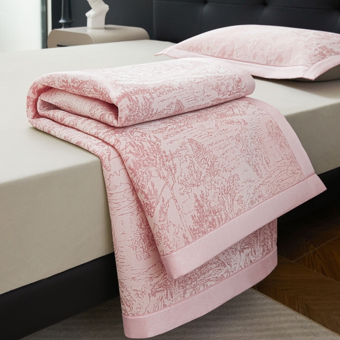 91家纺网 家纺一手货源 找家纺 卡派 2024新款抑菌提花冰丝席-莫奈系列 湘妃粉 床单款