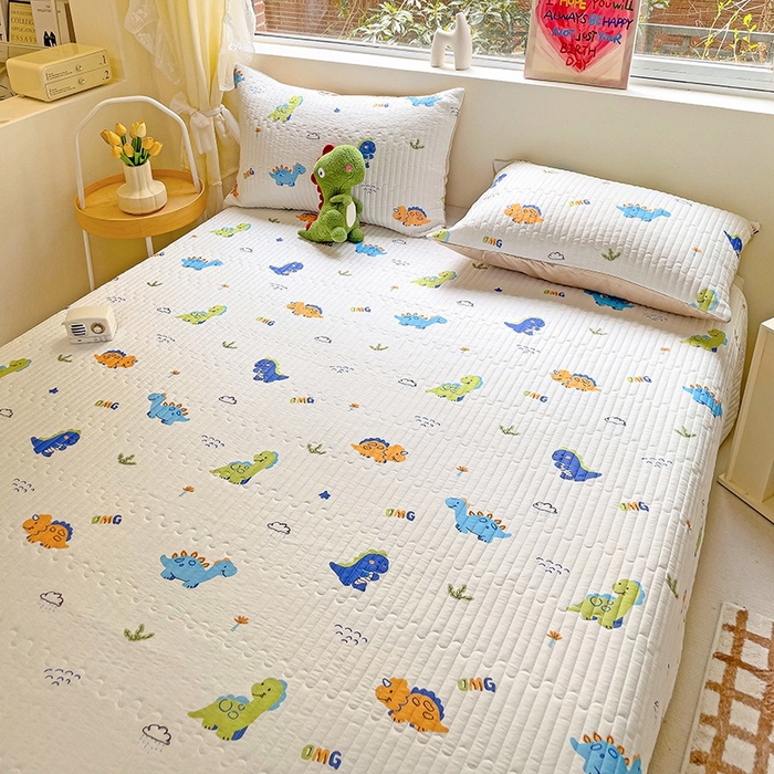 91家纺网 家纺一手货源 找家纺 澳梵家居 2024新款凉感丝软席软凉席床盖夏被四件套件 恐龙派对