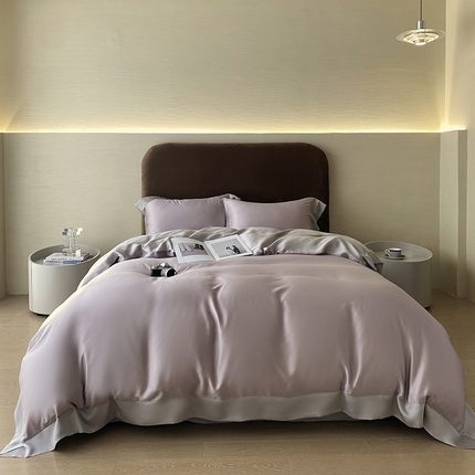 91家纺网 家纺一手货源 找家纺 （总）朵美 2025新款60支兰精天丝纯色撞色系列四件套