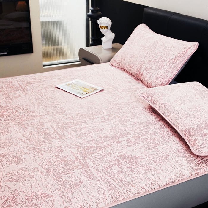 91家纺网 家纺一手货源 找家纺 卡派 2024新款抑菌提花冰丝席-莫奈系列 湘妃粉 床笠款