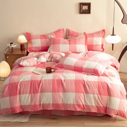 91家纺网 家纺一手货源 找家纺 （总）磨毛世家 新款水洗棉简约格子四件套床品套件