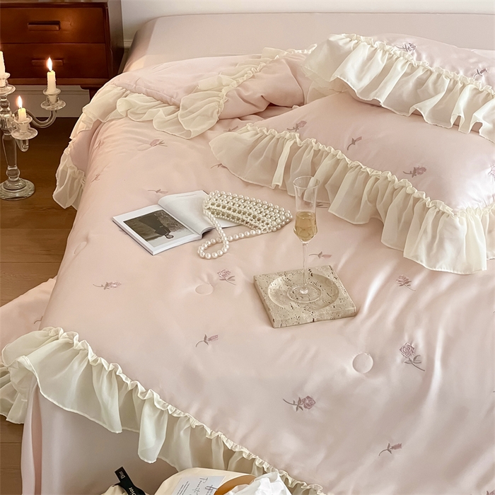 91家纺网 家纺一手货源 找家纺 黛舒家居 2024新款60支100%莱赛尔纤维夏被四件套 粉色玫瑰