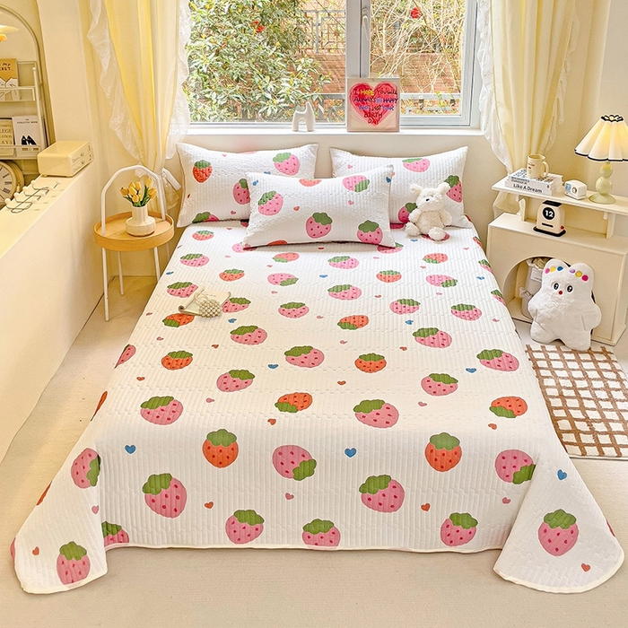 91家纺网 家纺一手货源 找家纺 澳梵家居 2024新款凉感丝软席软凉席床盖夏被四件套件 草莓派