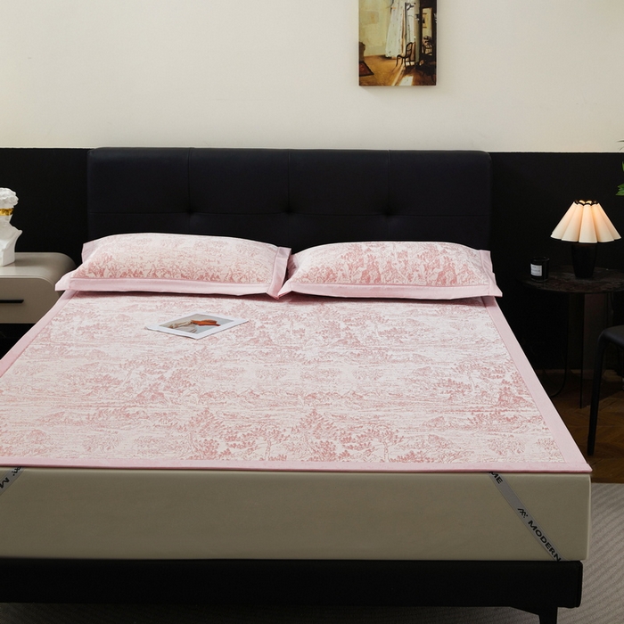 91家纺网 家纺一手货源 找家纺 卡派 2024新款抑菌提花冰丝席-莫奈系列 湘妃粉 床单款