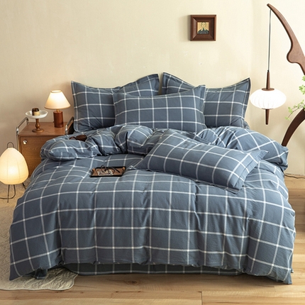 91家纺网 家纺一手货源 找家纺 （总）磨毛世家 新款水洗棉简约格子四件套床品套件